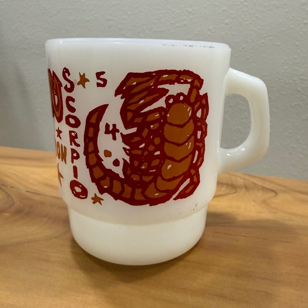 Vintage‎ 70s Fire King Milk Glass Scorpio Horoscope Zodiac Cup Mug